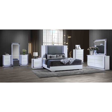 Global Furniture Usa Modern  High Gloss Ylime Smooth White King Bed Group With Vanity Set 5133